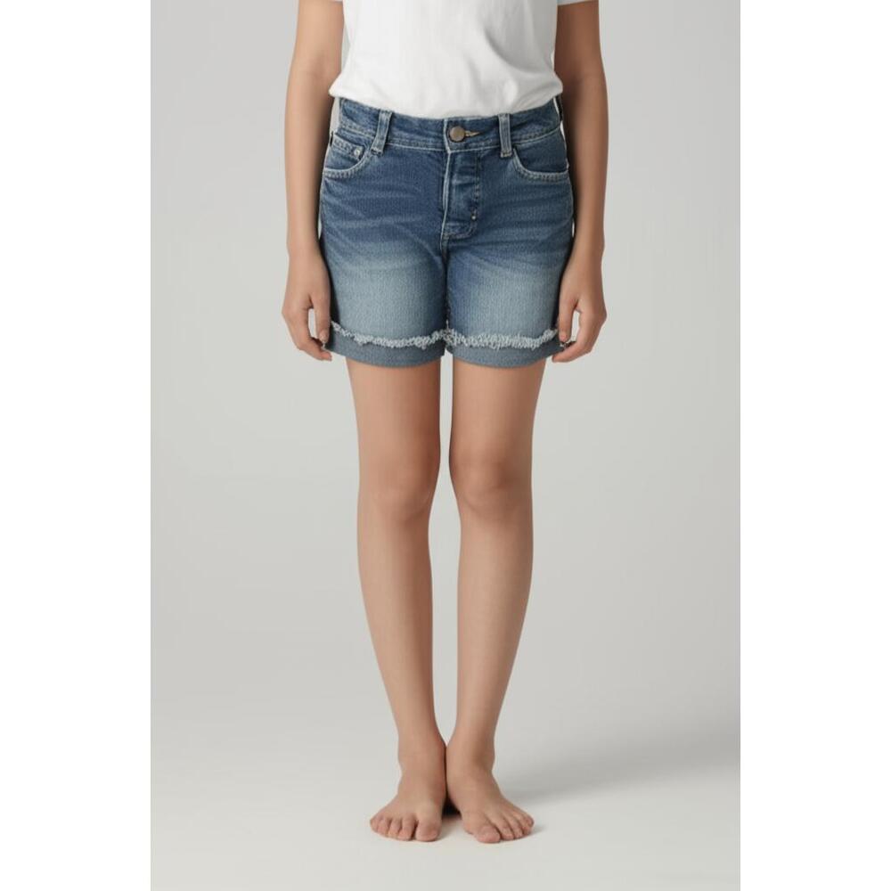 Lucky Brand Denim Shorts Girls Size 12 Blue Frayed Rolled Hem